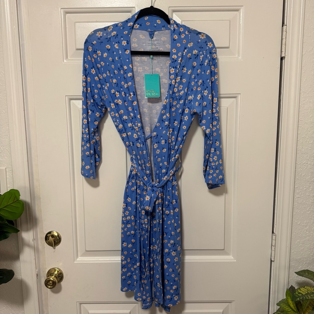 NWT Posh Peanut Robe Aqua Floral Blue Floral Size S/M - Picture 2 of 10